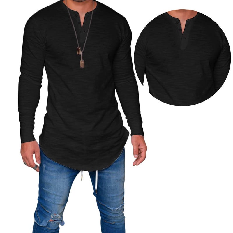 LIWEIKE Mens Hipster Hip Hop Longline Crewneck T-Shirt - Image 1